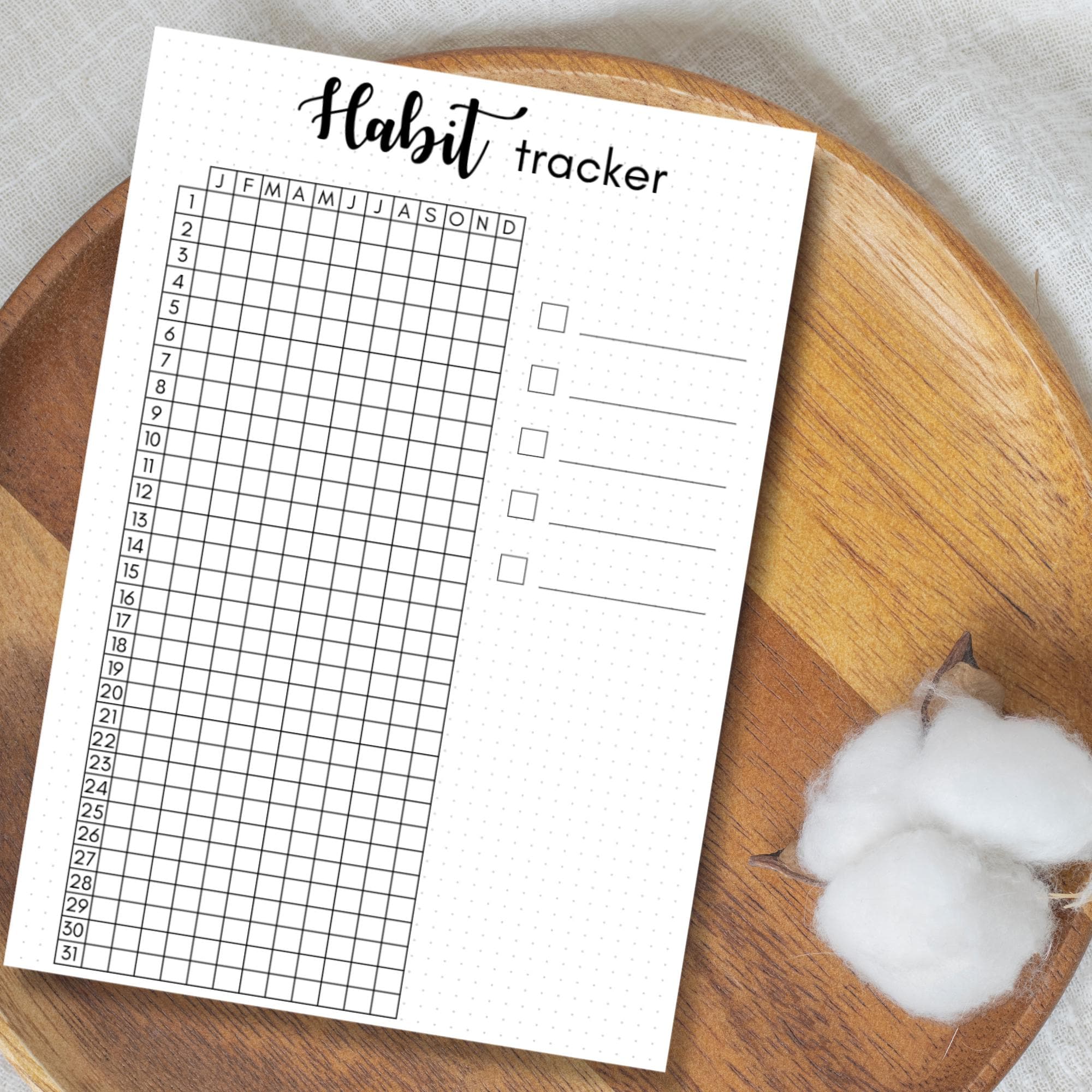 Yearly Habit Tracker Printable for Bullet Journal, Year at a Glance ...
