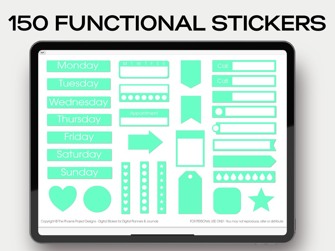 150 Functional Digital Stickers Bundle for Digital Planners in ...