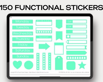 150 functional digital stickers bundle for digital planners in GoodNotes file pre cropped PNG files instant download for ipad planner