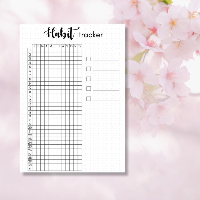 Yearly Habit Tracker Printable for Bullet Journal, Year at a Glance ...