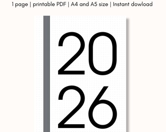 2026 Bullet journal cover page, Title Page printable, Yearly cover planner printable, A4 & A5 size, Digital file, Instant Download