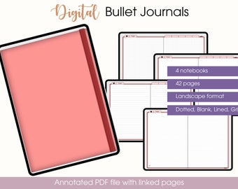 4 Horizontal Undated Digital Bullet Journal in Summer Red - Landscape Digital planner for GoodNotes and Notability