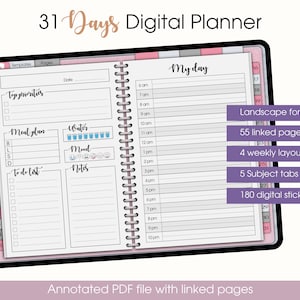 Monthly Landscape Notebook - Horizontal undated Digital Planner for Ipad and Android - Digital planner for GoodNotes Notability Zoomnotes