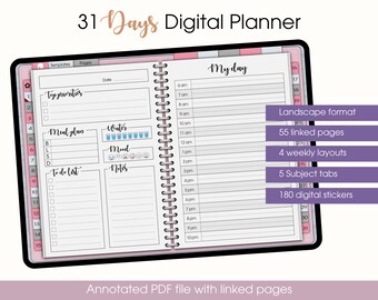 Monthly Landscape Notebook - Horizontal undated Digital Planner for Ipad and Android - Digital planner for GoodNotes Notability Zoomnotes