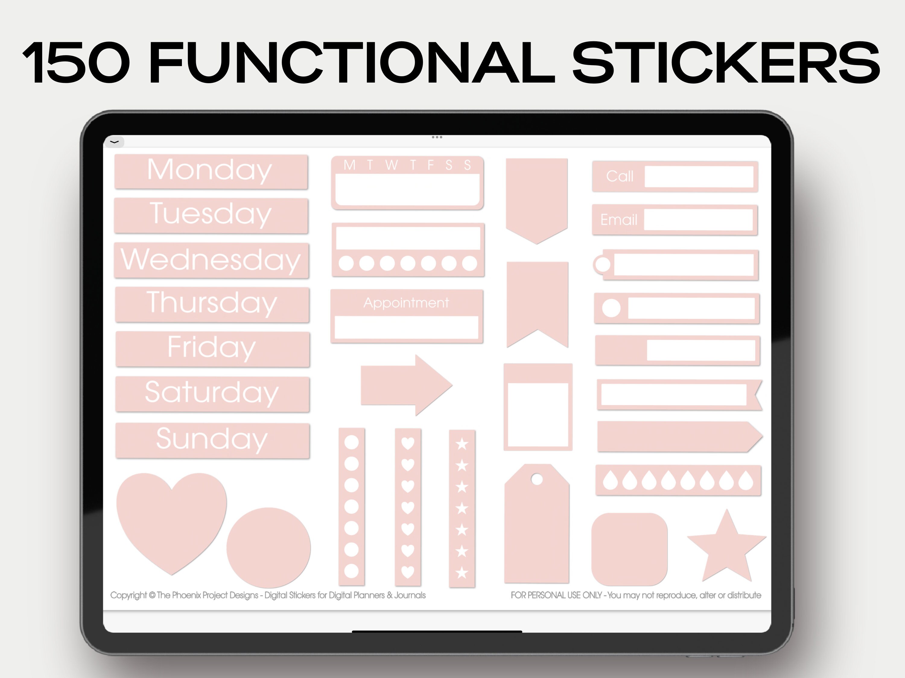 150 Functional Digital Stickers Bundle for Digital Planners in ...