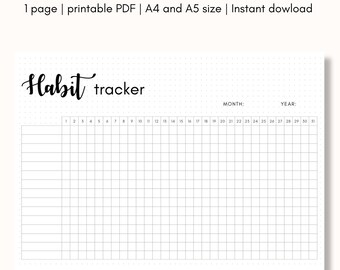 Monthly Habit Tracker Printable for Bullet Journal, monthly log, printable planner page, A4 & A5 size, Digital file, minimalist habit log