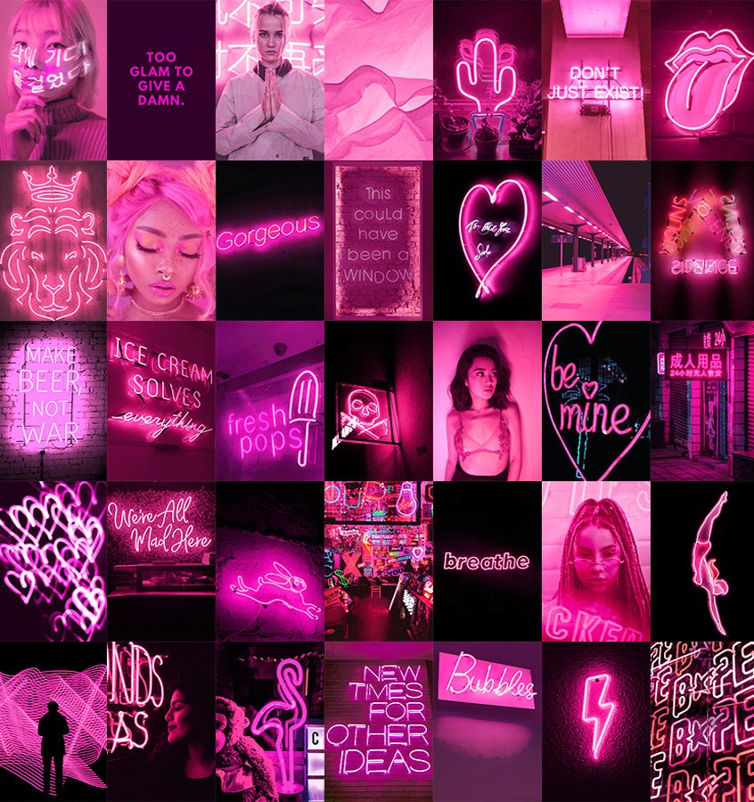 130pcs Pink Neon Wall Collage Kit Pink Neon Digital Wall Art | Etsy