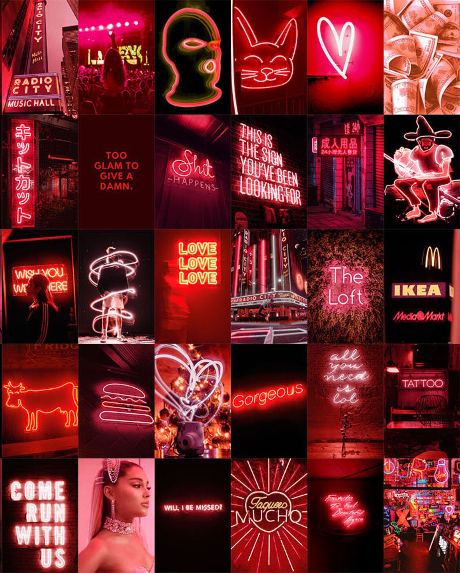 130pcs Red Neon Wall Collage Kit Red Neon Digital Wall Art Etsy UK