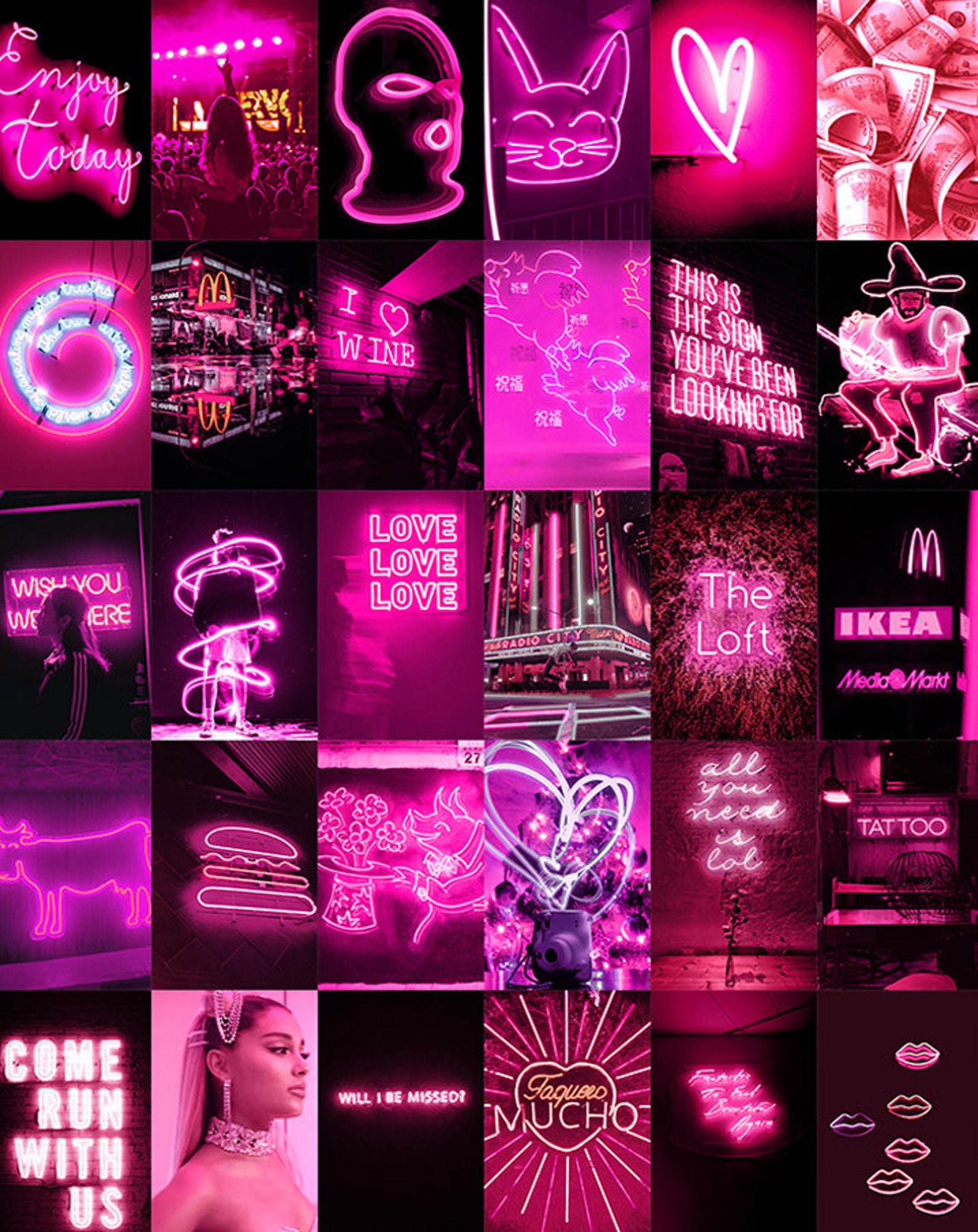 130pcs Pink Neon Wall Collage Kit Pink Neon Digital Wall Art | Etsy