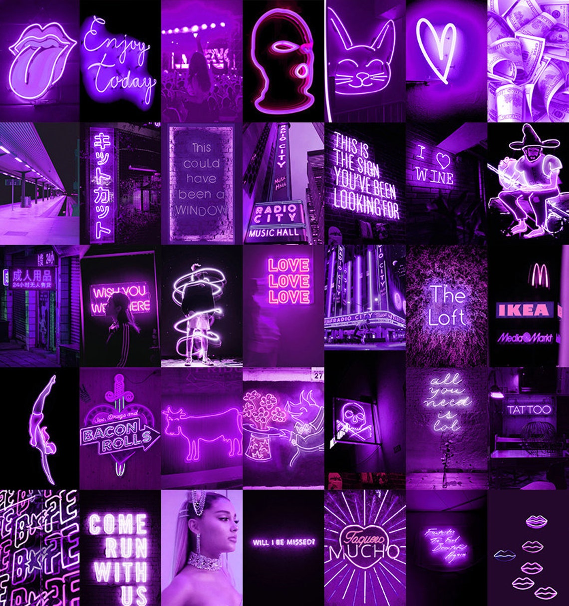 130pcs Purple Neon Wall Collage Kit Purple Neon Digital Wall | Etsy UK