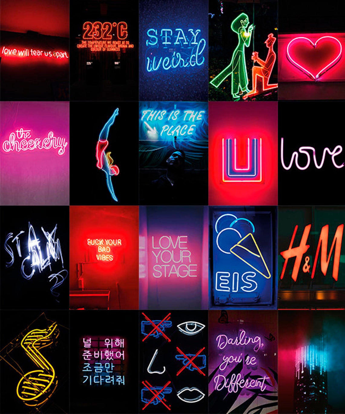 170pcs Neon Wall Collage Kit Neon Digital Wall Art Boujee Etsy
