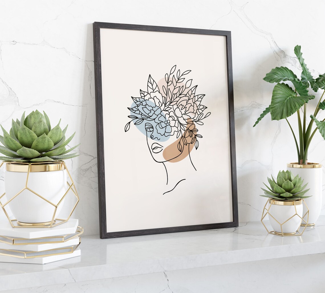 Kopf der Blumen Kunstdruck schwarze Linie Frau Kunstdruck | Etsy