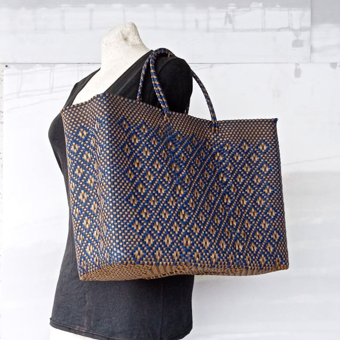 LARGE MEXiCAN PLASTiC BAG Oaxaca Handwoven Tote Beach bag Etsy