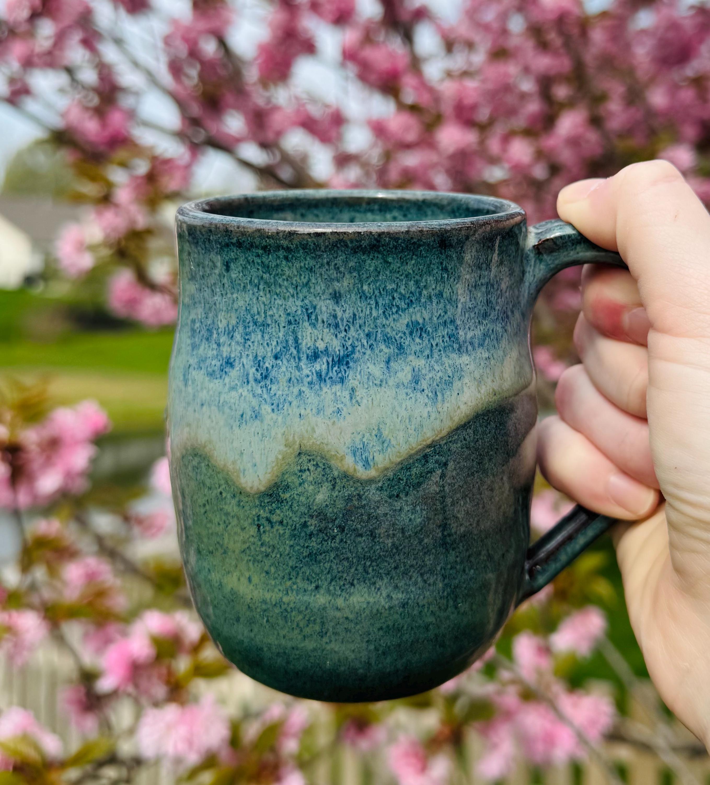 Handmade Ceramic Mug | 14 oz Coffee mug | Wheelthrown Mug | Coffee lover | Holiday gift | Blue Mug | Microwave & Dishwasher Safe