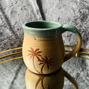 Handmade Ceramic Mug | 12 oz Coffee mug | Wheelthrown Mug | Coffee lover | Holiday gift | Palm Tree Mug | Microwave & Dishwasher Safe