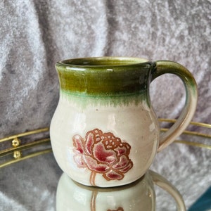 Handmade Ceramic Mug 14 oz Coffee mug Wheelthrown Mug Coffee lover Holiday gift Peony Pattern Mug Microwave & Dishwasher Safe Bild 1