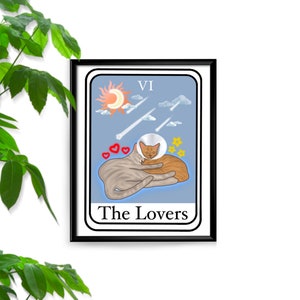 Tarot Card Art Print/ The Lovers Cats/ Cat Wall Decor/ Cute Cat Art Print/ Cat Lover Gift/ Animal Tarot Card/ Pet Tarot Card