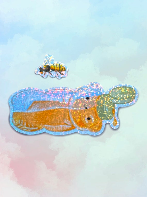 Honey Bear Bee Sticker, Holographic Sticker, Kawaii Bear, Cute Sticker, 4 Inches, Matte Finish, Glitter Sticker, Laptop Sticker