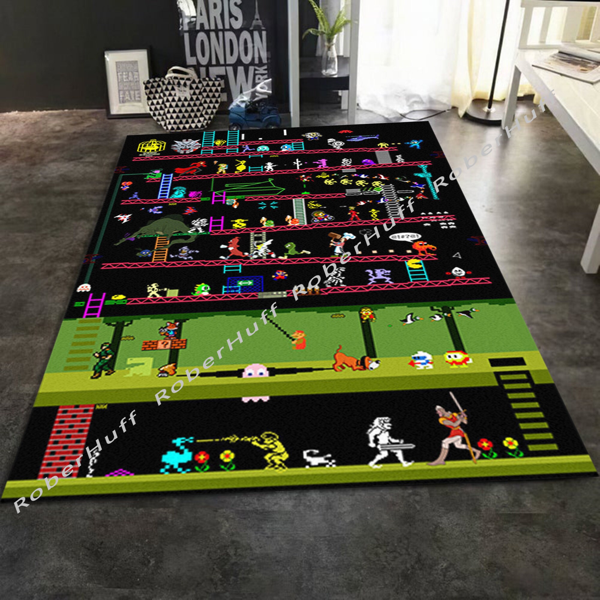 Arcade Video Game Rug Game Plush Floor Carpet Decor Etsy