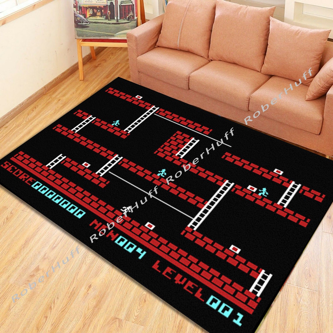 Lode Runner Arcade game Rug Classic Video game Gamer Room Etsy
