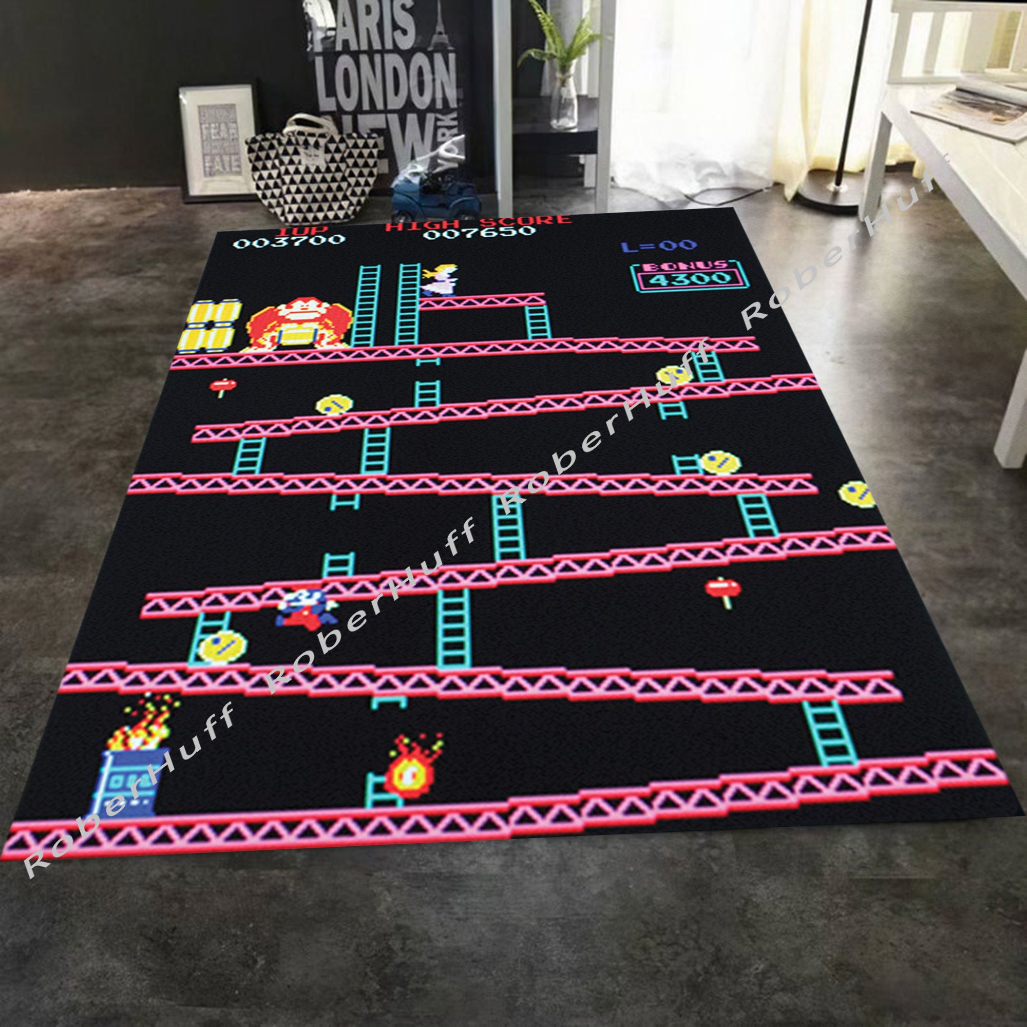 Donkey Kong Arcade Game rug Nintendo Atari Video Game Gamer Etsy