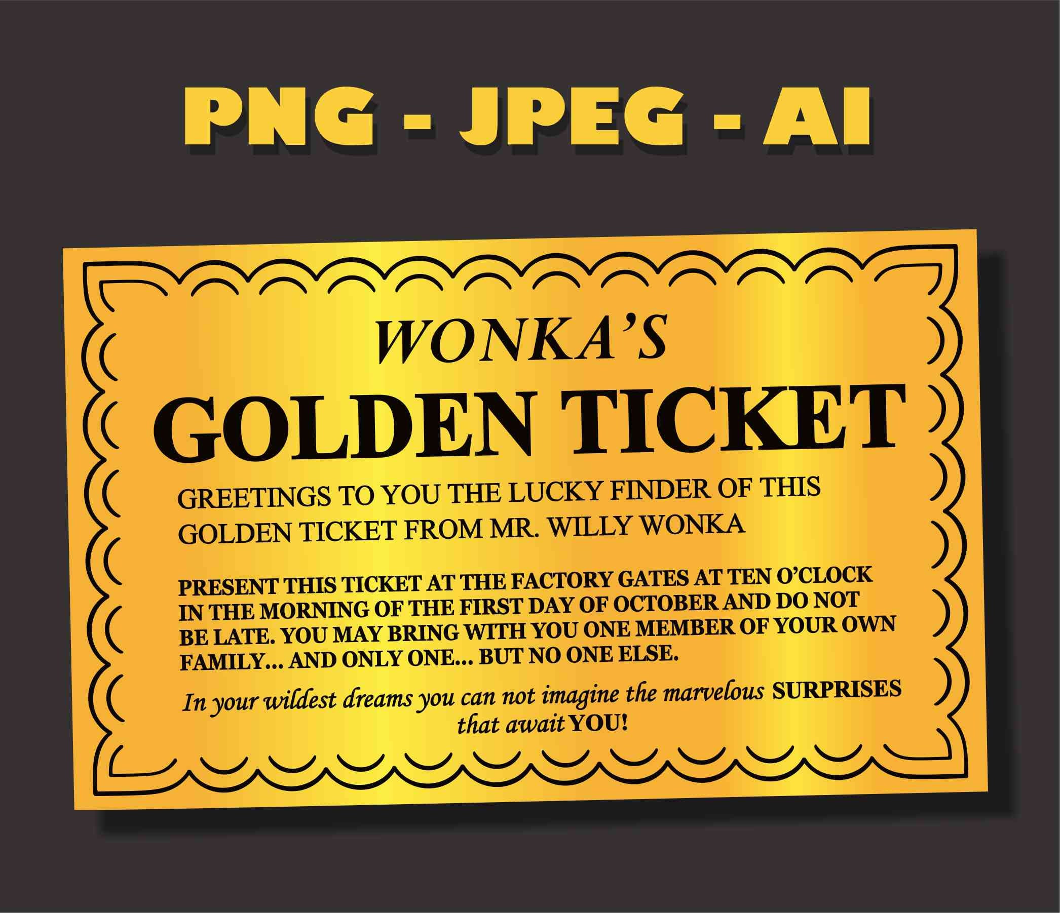 Printable Golden Ticket JPEG EPS Transparent PNG Willy Etsy