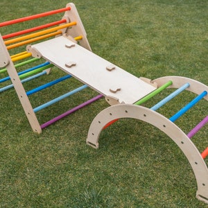 Set of three items Climbing Ramp + Arch + Foldable Triangle Indoor playground Triangle with ramp Montessori toddler Climbing furniture