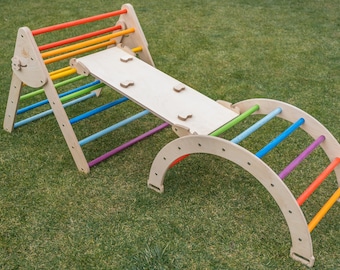 Set of three items Climbing Ramp + Arch + Foldable Triangle Indoor playground Triangle with ramp Montessori toddler Climbing furniture