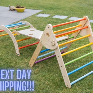 Set of three Climbing Ramp+Arch+Foldable Triangle Indoor playground WoodandHearts Triangle with ramp Montessori toddler Climbing furniture