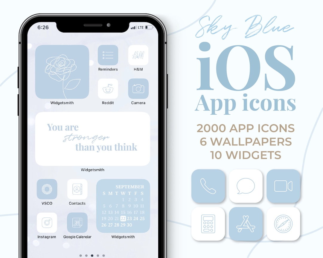 Sky Blue Ios App Icons Aesthetic | 2000 Simple Clean iPhone App Covers ...