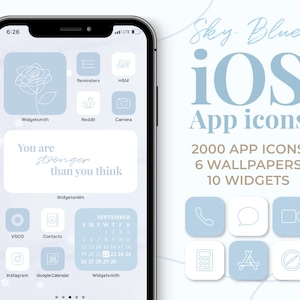 Sky Blue iOS App icons Aesthetic | 2000 Simple Clean iPhone app covers Wallpaper Widget set | Neutral Home screen | shortcuts