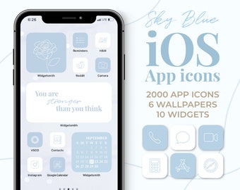 Sky Blue iOS App icons Aesthetic | 2000 Simple Clean iPhone app covers Wallpaper Widget set | Neutral Home screen | shortcuts