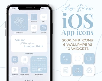 Sky Blue iOS App icons Aesthetic | 2000 Simple Clean iPhone app covers Wallpaper Widget set | Neutral Home screen | shortcuts