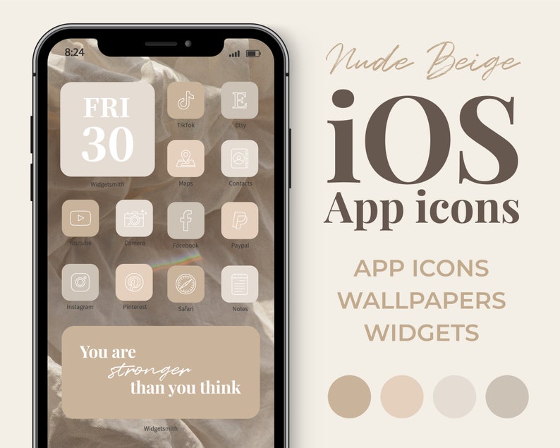 Customize Home screen Nude Beige iOS 14 App Icons Aesthetic Shortcuts Widgets Neutral iPhone App covers