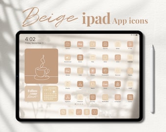 Iconos estéticos de aplicaciones iOS para iPad en color beige / Paquete de 4000 iconos, fondos de pantalla y widgets