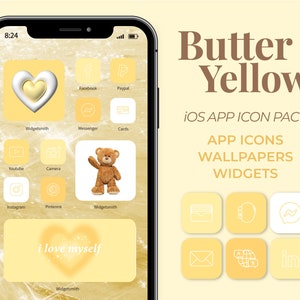 Butter Yellow iOS App icons Pack | Yellow Aesthetic iPhone theme app covers Wallpapers Widgets pack | Customize Home screen