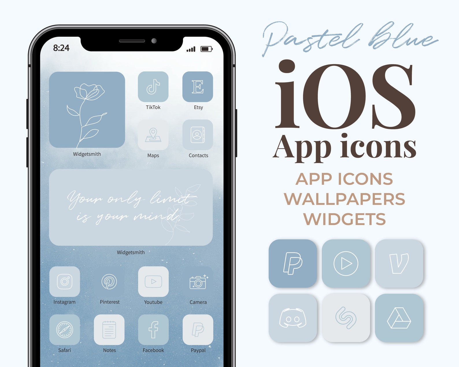 Pastel Blue Ios 1415 App Icons Aesthetic 1200 Iphone App Etsy