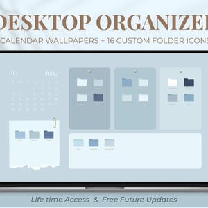 Blue Desktop Organizer Folder Icons for Mac, Windows | Calendar Wallpaper 2025 - 2026 Minimalist Neutral | Free Future Updates