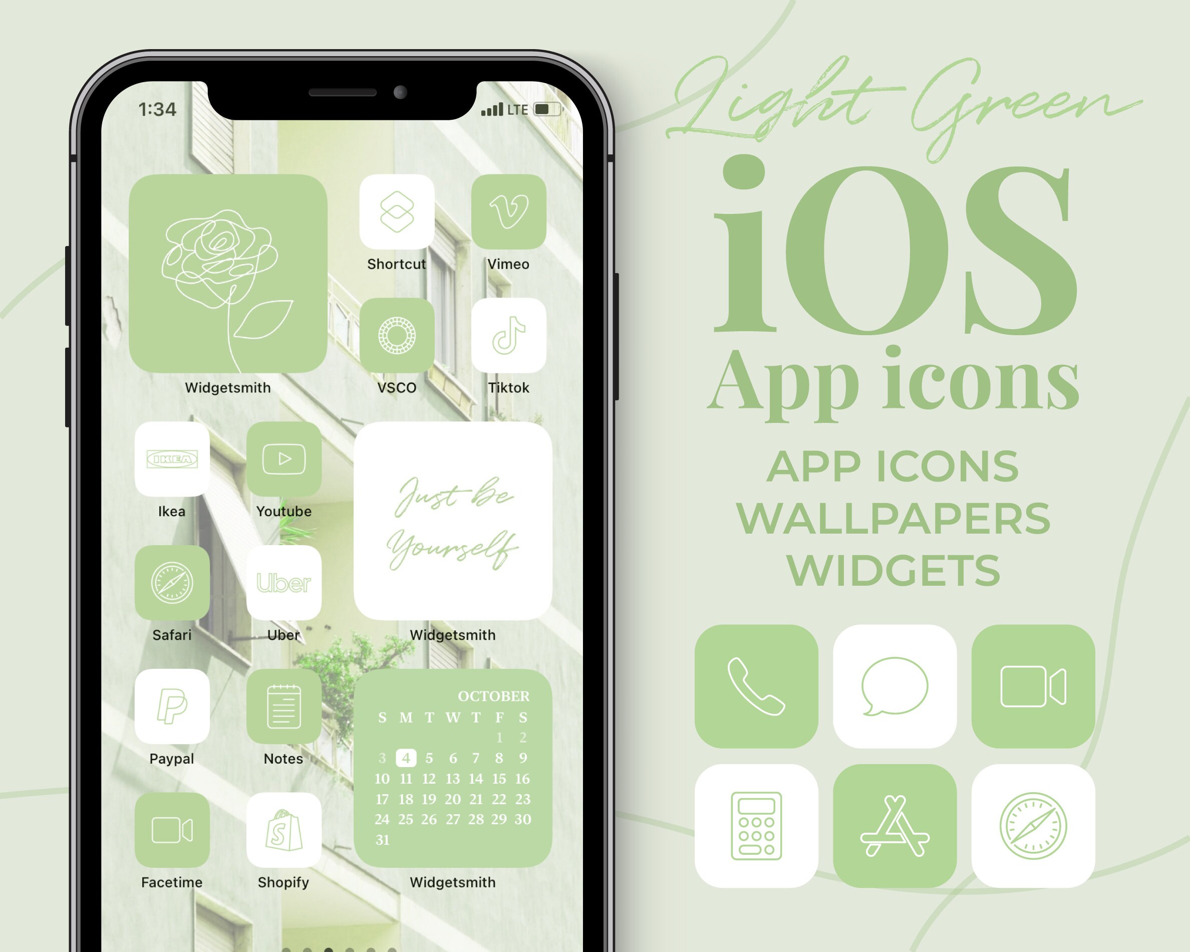 Light Green Ios App Icons Aesthetic 600 Sage Green Iphone Etsy Sweden