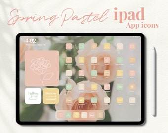 Iconos de aplicaciones iOS para iPad en tonos pastel primaverales / Paquete de 5000 iconos, fondos de pantalla y widgets
