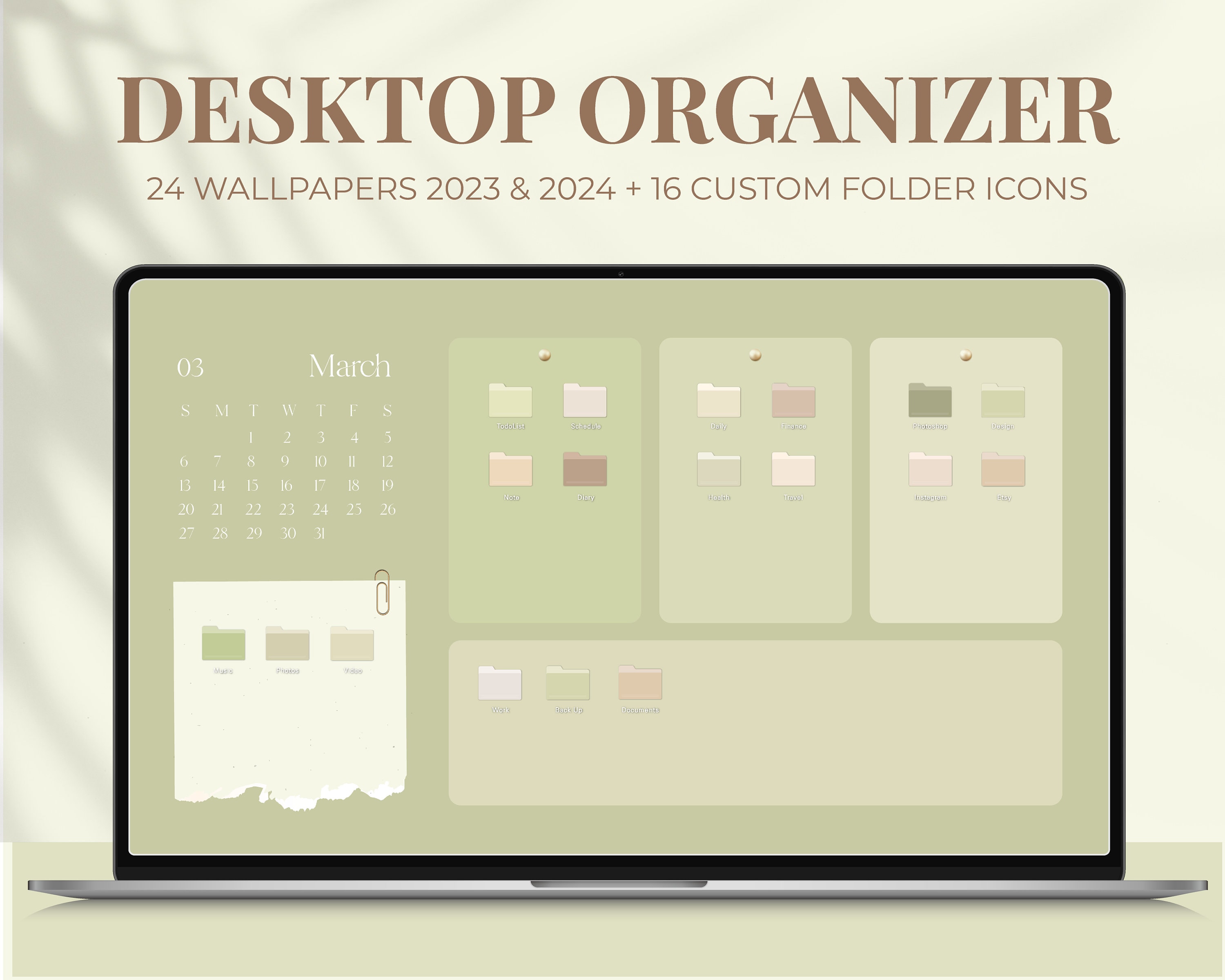 Sage Green Desktop Wallpaper Organizer Folder Icons for Mac - Etsy