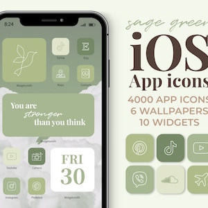 Sage Green iOS App icons Aesthetic | 4000 Neutral iPhone app covers Wallpapers Widgets pack | Customize Home screen