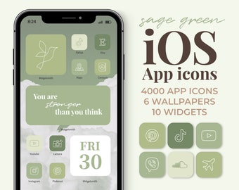 Sage Green iOS App icons Aesthetic | 4000 Neutral iPhone app covers Wallpapers Widgets pack | Customize Home screen