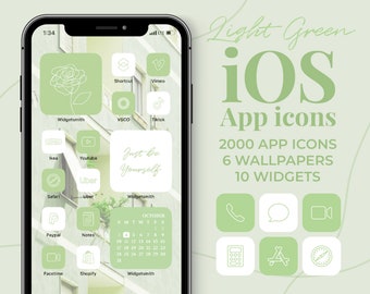 Light Green iOS App icons Aesthetic | 2000 iPhone iPad app cover Wallpaper Widget set | Neutral Homescreen | shortcuts