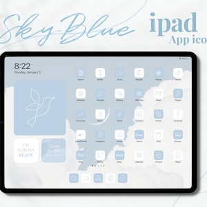 スカイブルーの iPad アプリアイコン 美的 | 2000 個の iOS アイコン、壁紙、ウィジェット パック