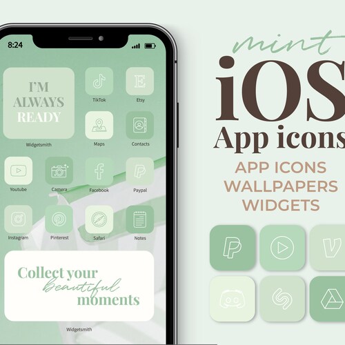 Mint Green Ios 14 15 App Icons Aesthetic 10 Neutral Iphone Etsy Denmark