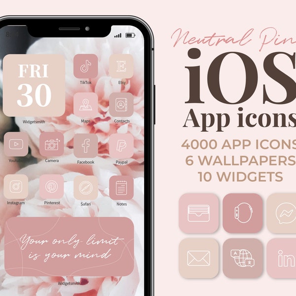 Neutral Pink iOS App icons Aesthetic | 4000 iPhone app covers Wallpaper Widget Smith | Customize Home screen