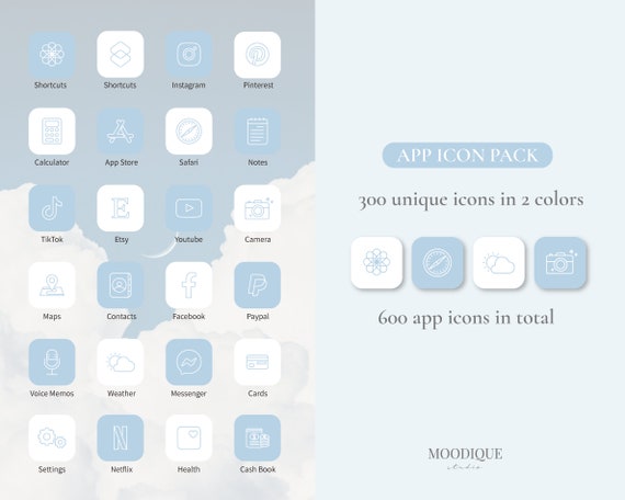 Sky Blue Ios 14 15 App Icons Aesthetic 600 Simple Clean Etsy Hong Kong