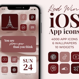 Valentine Red Wine Aesthetic iOS App Icons | 4000 iPhone Icon Pack | Shortcuts Widgetsmith | Neutral Home Screen App covers