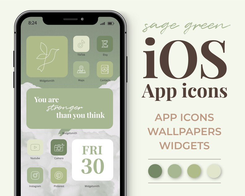 Sage Green iOS 14 App icons Aesthetic Neutral iPhone app Etsy